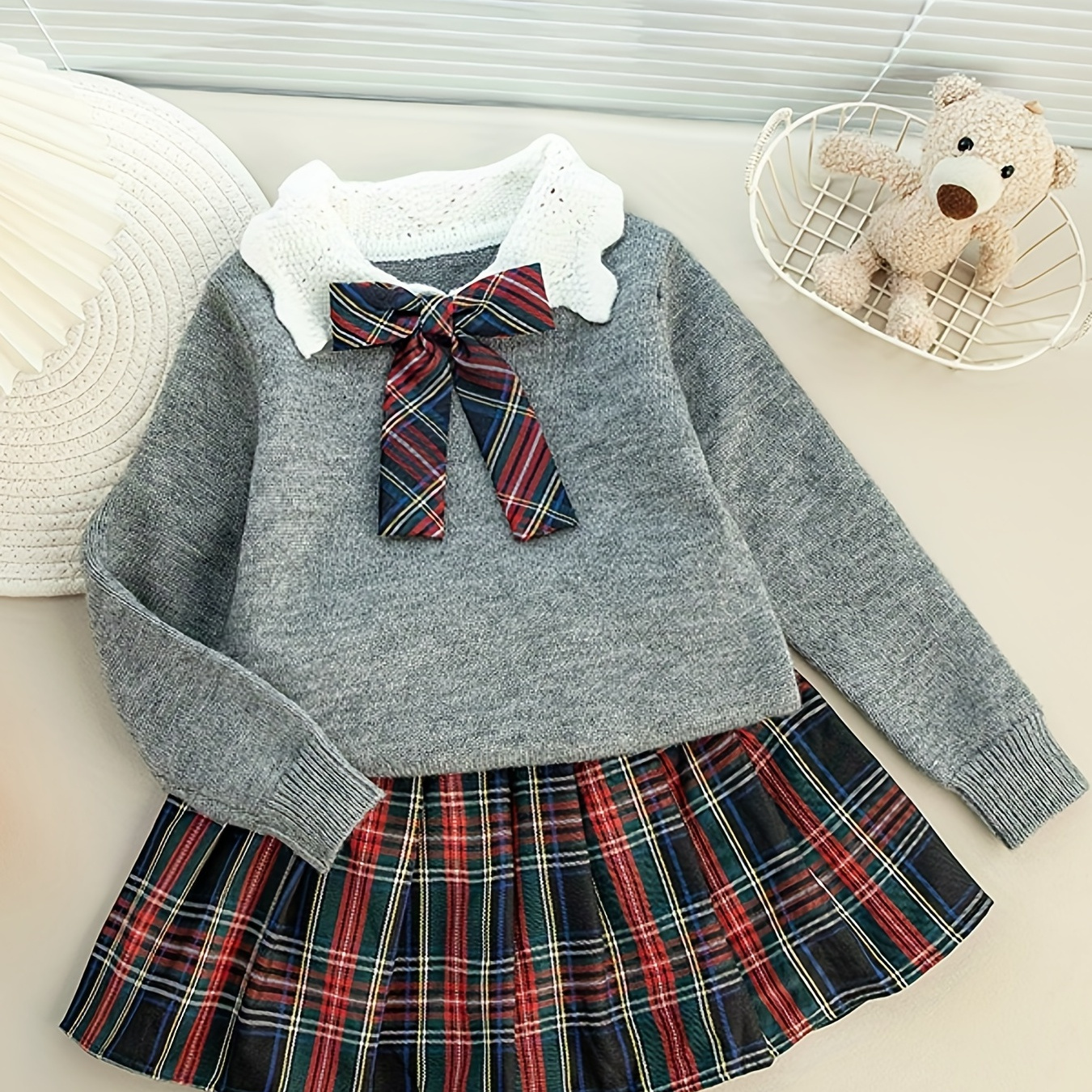 

Girls Lace Collar Knit Sweater Preppy Style Fashion Versatile Knitted Sweater