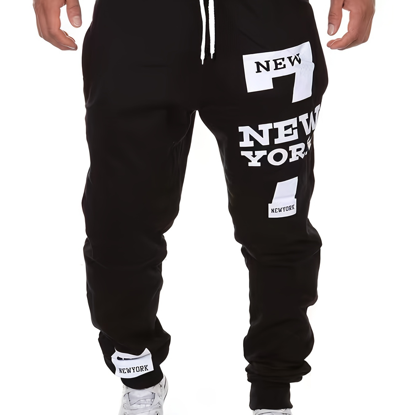 

"new York" Print Tapered Joggers, Men's Casual Stretch Waist Drawstring Sweatpants For All Seasons