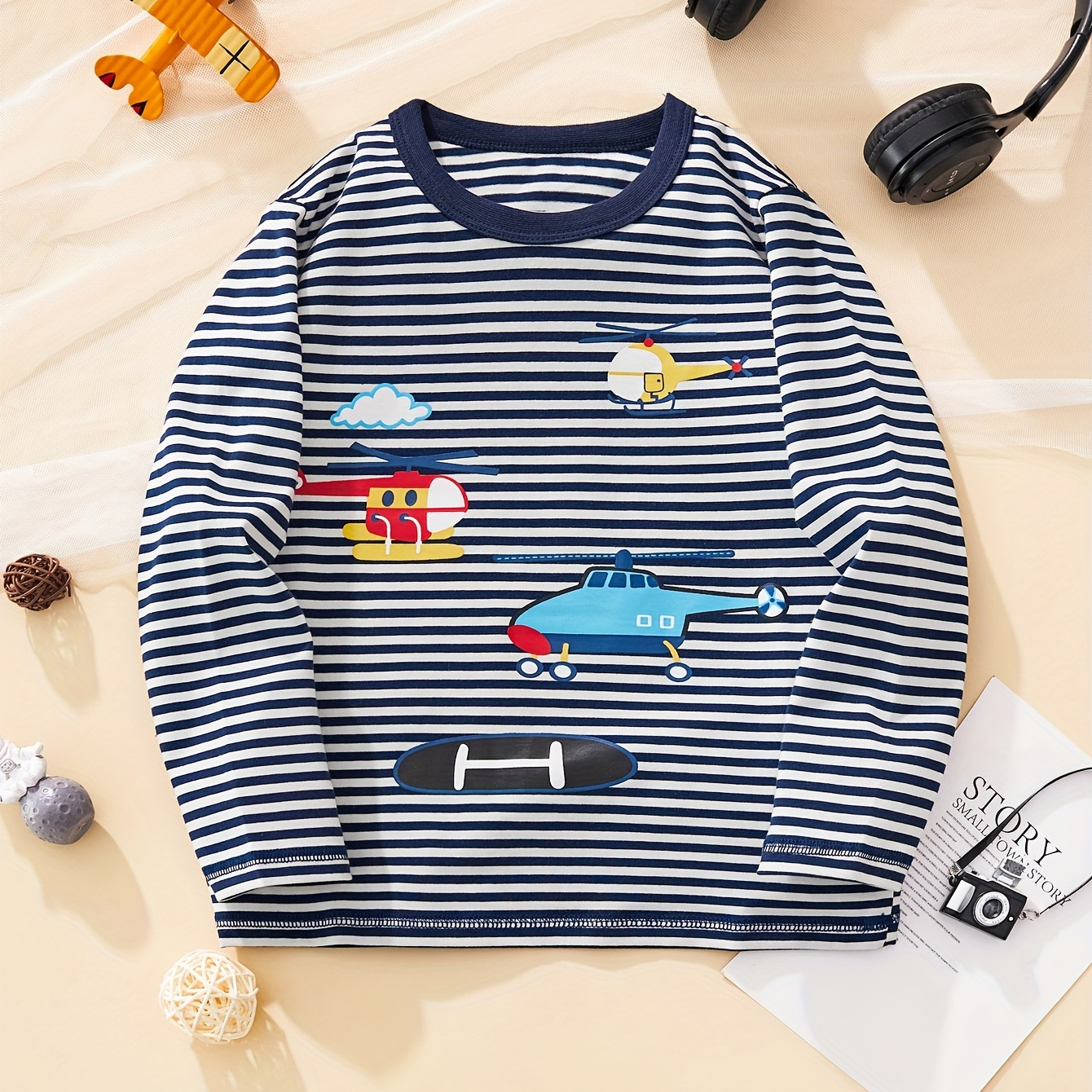 

Comfortable Boys Striped T-shirt With Long Sleeves And - Perfect For Everyday Wear And Playtime