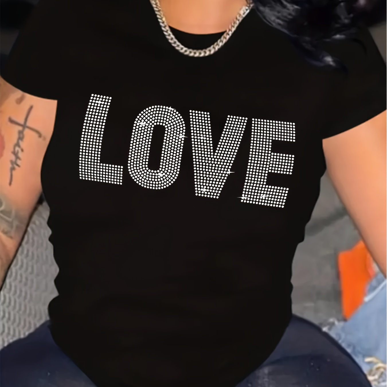 

Love Print Crew Neck T-shirt, Short Sleeve Casual Top For Summer & Spring, Women's Clothing