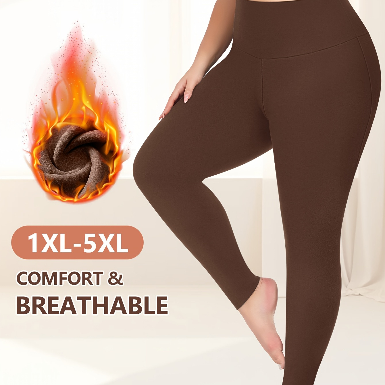 

Plus Size Casual Thermal Underwear Pants, Women' High Waist Thermal Plush Lined Leggings For Fall & Winter