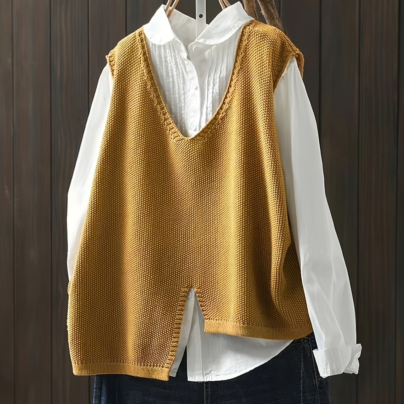 

Elegant Vintage-inspired Asymmetrical Knit Vest For Women - Solid Color, V-neck, All