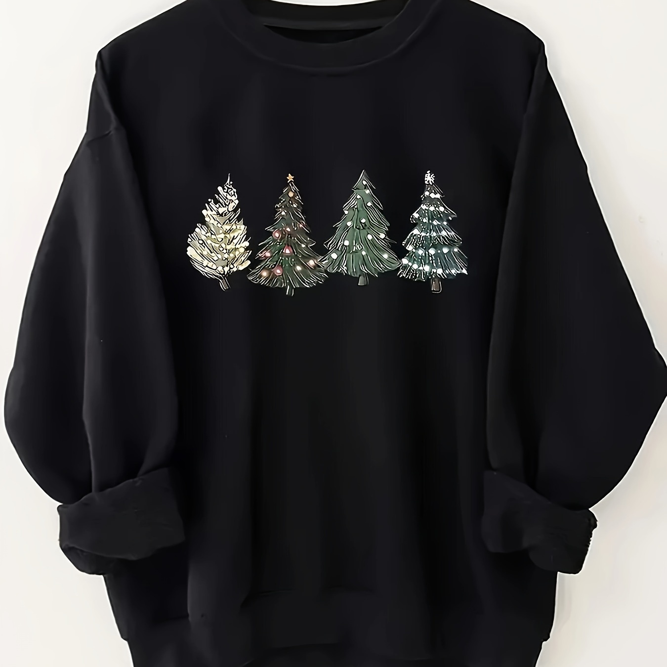 

Plus Size Christmas Tree Graphic Sweatshirt For - , Long , , Non-see-through, For Fall & - Pullover