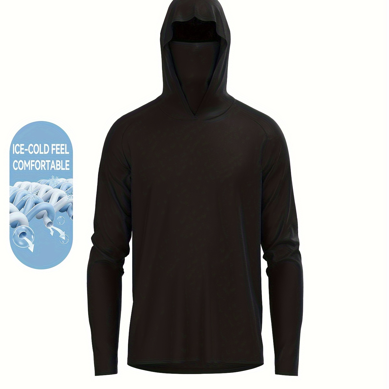 

Men's Solid Sun Protection Hooded Shirt With Mask, Active Long Sleeve Comfortable High Stretch Rash Guard For Fishing Hiking Outdoor