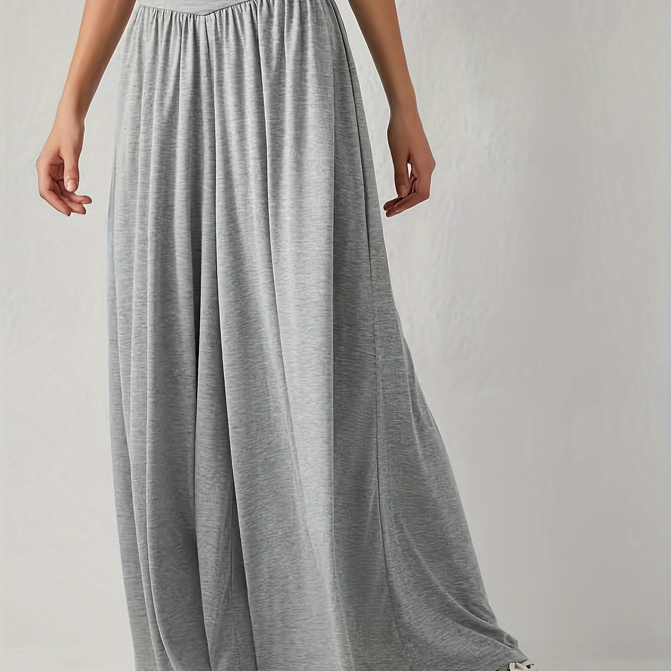 

Solid Color Wide Leg Pants, Casual High Waist Loose Knitted Pants For Spring & Summer, Women's Clothing