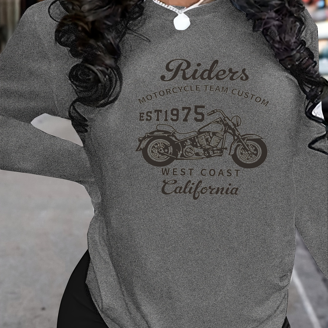 

Motorcycle & Letter Print T-shirt, Casual Crew Neck Comfortable Long Sleeve T-shirt For Spring & Summer, Women's Clothing