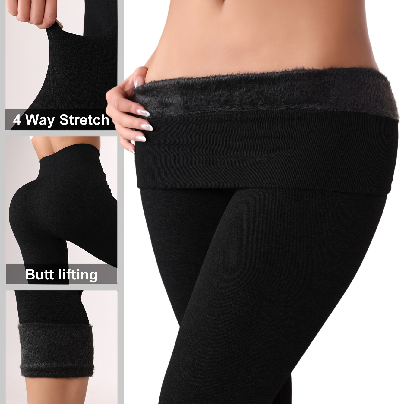 

[popular ] Women' Fleece-lined High Waist Skinny Leggings - Stretchy, Thermal For Fall & Winter, Casual Wear, Fleece Lined Leggings Plus Size