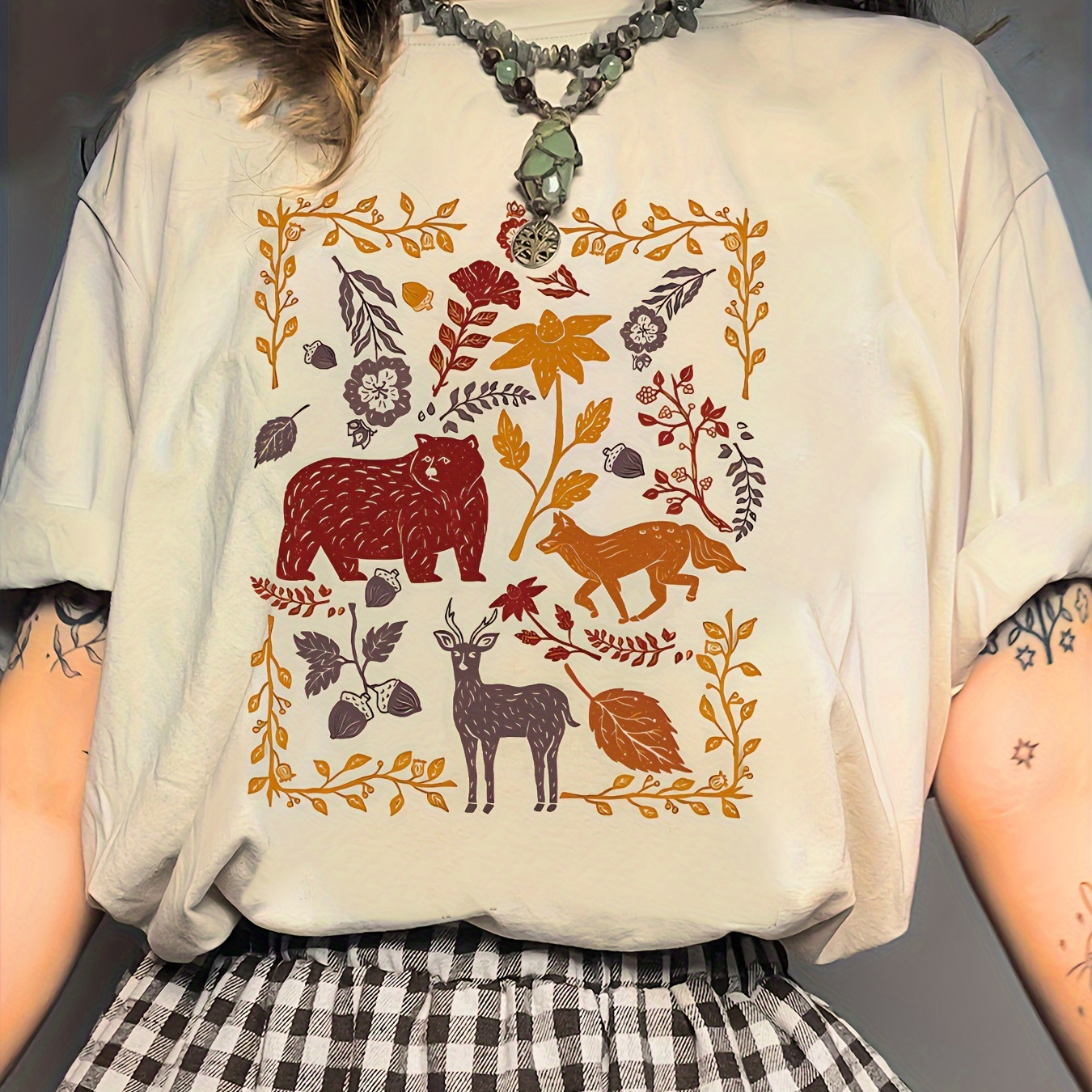 

T-shirt à col rond à imprimé animal, T-shirt décontracté à manches courtes pour et l'été, Vêtements pour femmes