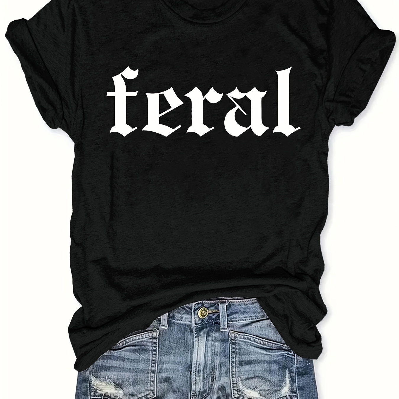 

Plus Size Feral Print T-shirt, Casual Crew Neck Short Sleeve Top For Spring & Summer, Women's Plus Size Clothing