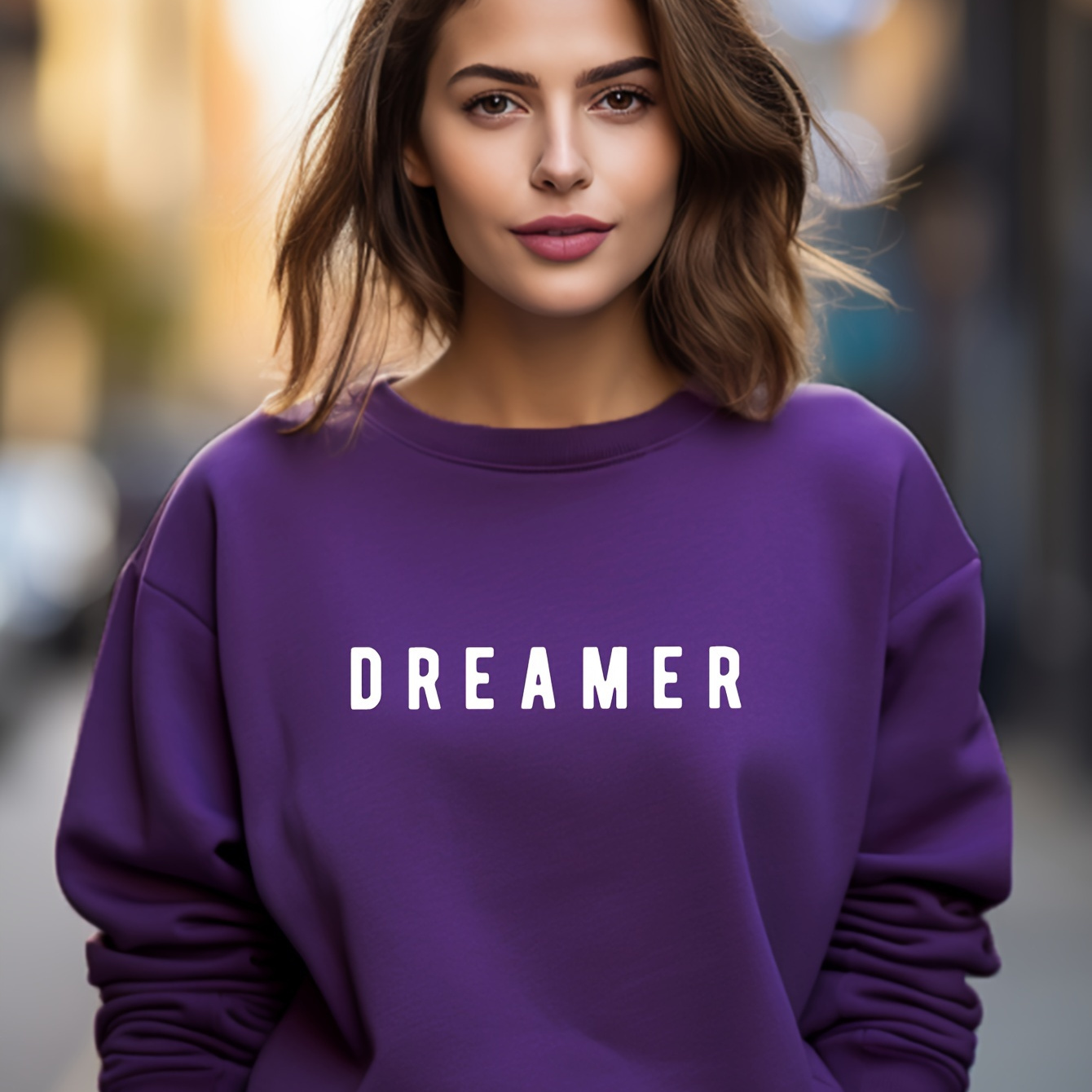 

Dreamer Letter Graphic Crew Neck Sweatshirt, Loose Casual Pullover Sports Sweatshirt, Women's Activewear