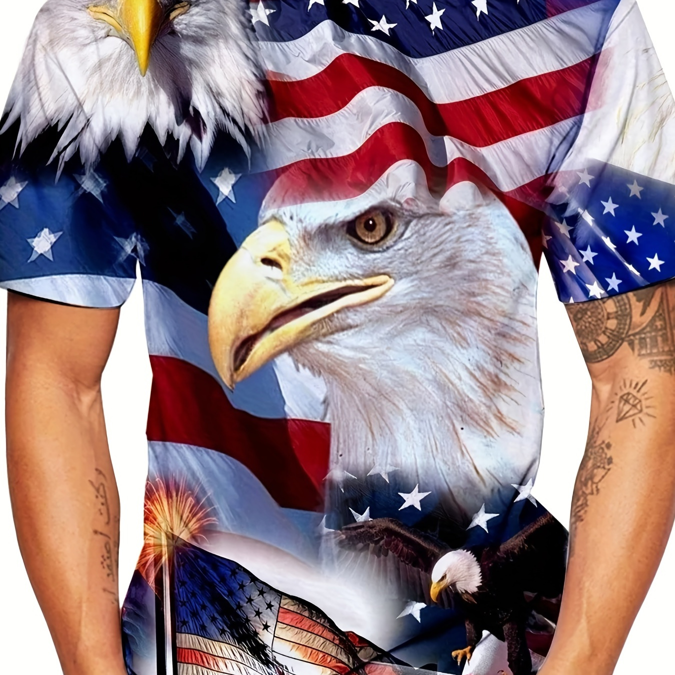 

Eagle American Flag Digital Print Men's Short Sleeve T-shirt, Casual Crew Neck Graphic Tee Loungewear Pajamas Tops Patriotic Tops For Summer