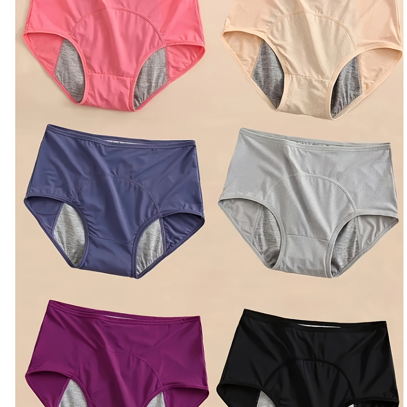 

6pcs Plus Size Elegant Women's Period Panties - , Breathable & Stretchy With Leakproof High Waist Design For Comfortable Menstrual Support - Diverse Colors, Nylon/spandex