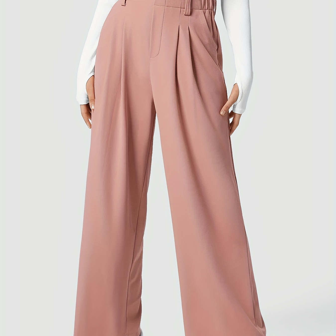 

High Waisted Plicated Wide Leg Waffle Work Pants With And Stylish Design, Ideal For Work And Casual Wear