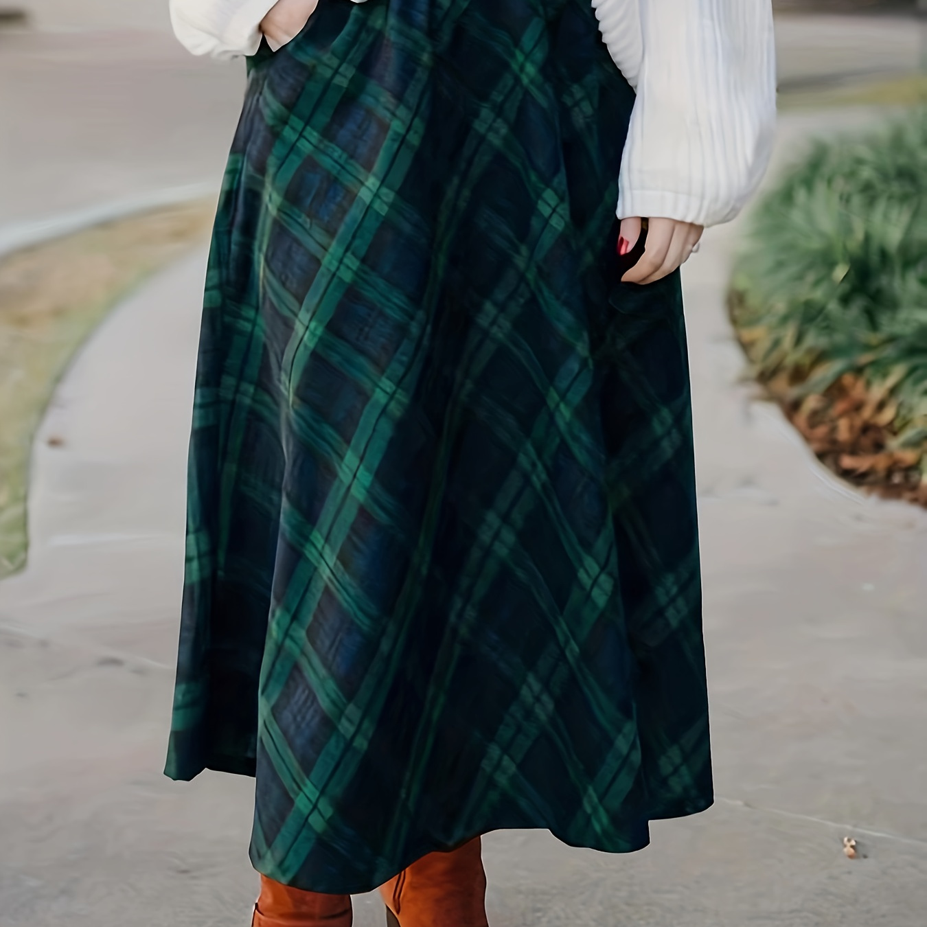 

Jupe A-Line à Carreaux Chic Grande Taille avec Poches - Mélange, Lavable en Machine - Parfaite pour /Hiver