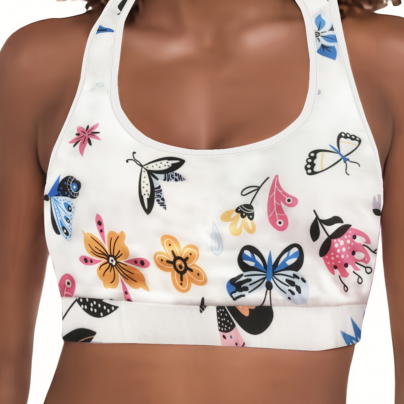 Plus Size Sports Bra Women's Plus Floral Butterfly Print - Temu Canada
