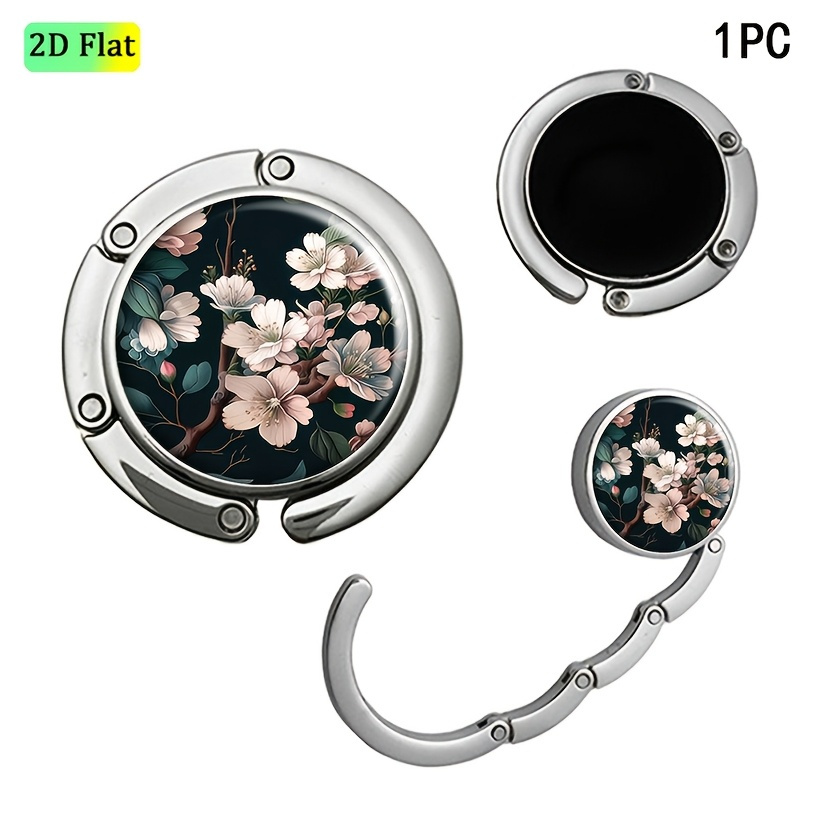 E-shop 2D Flacher Taschenhaken für Tisch, Faltbarer Handtaschenhalter, Faltbare Tischdekoration, Reisehaken, Einzigartiges Geschenk, Blumenmuster