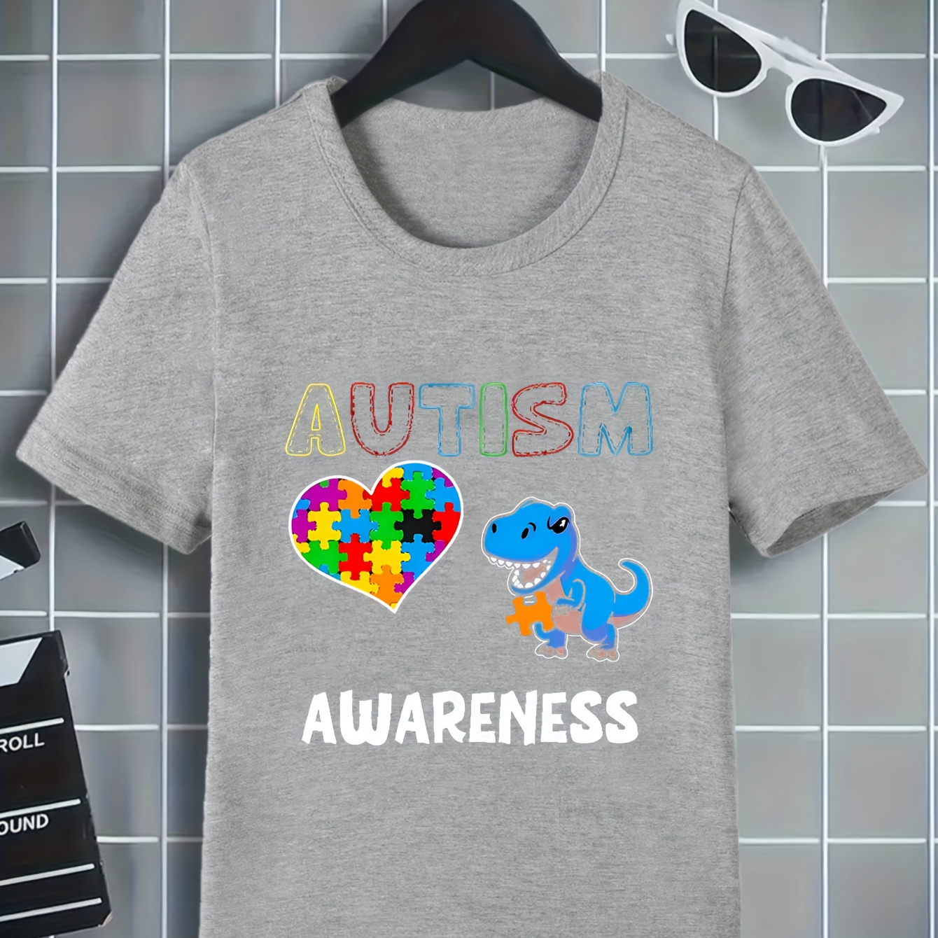 

Boy's Creative T-shirt, Autism Awareness Print Casual Comfortable Short Sleeve Crew Neck Comfortable Summer Top