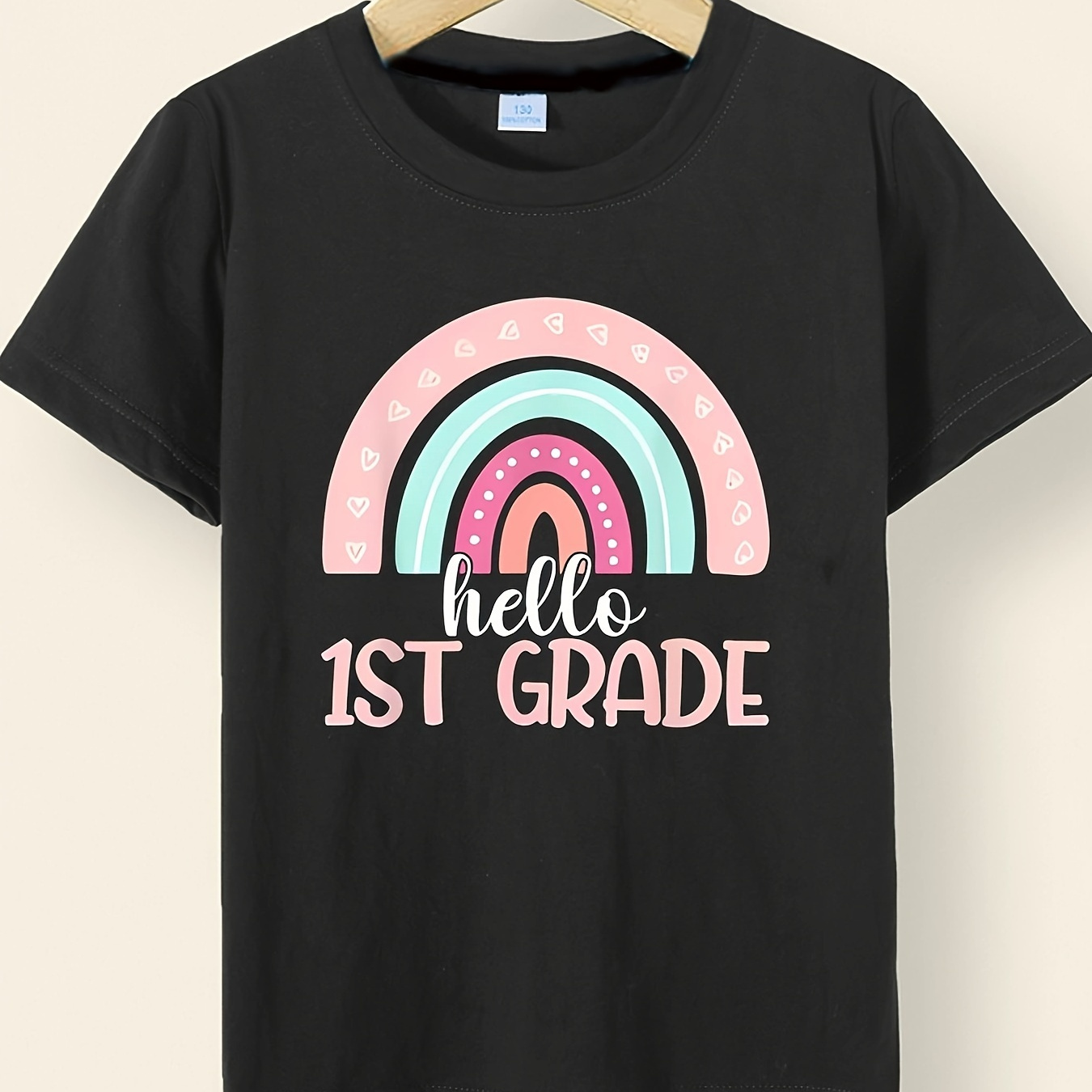 

Girl's Summer Casual Comfy T-shirt - Hello 1st Grade Rainbow Print Short Sleeve Crew Neck Tee Top Creative Gift