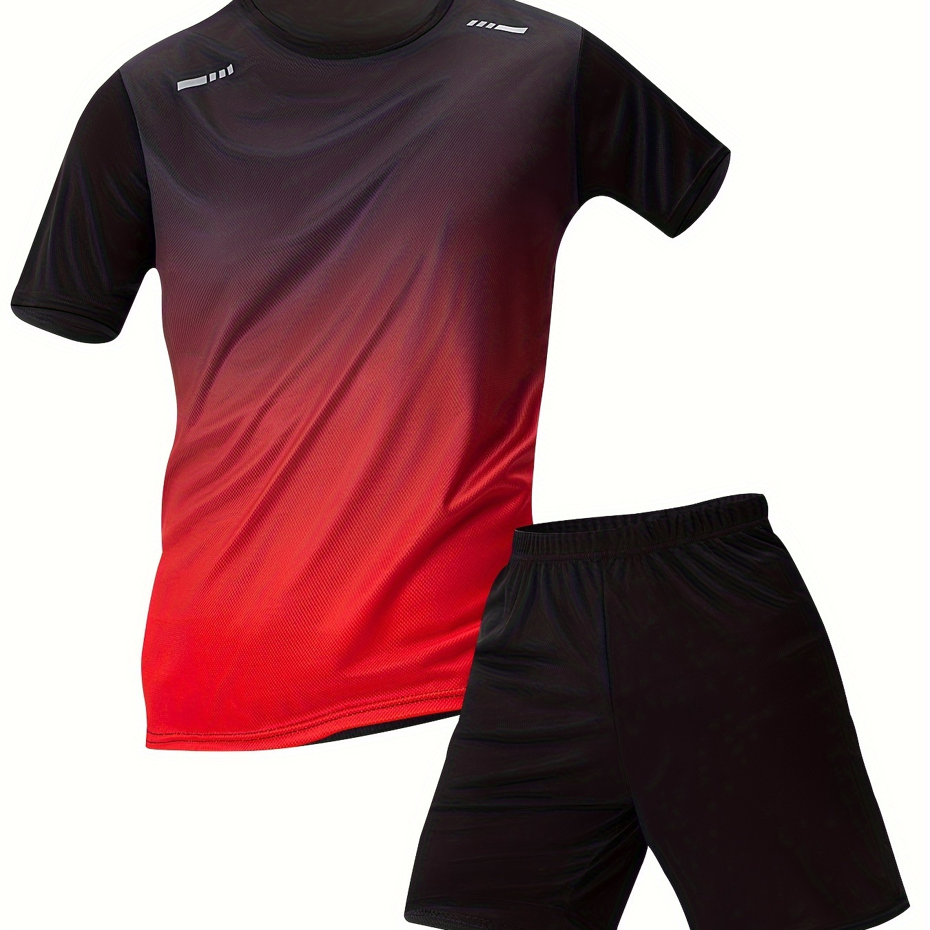 

Men's 2-piece Sportswear Set, Includes Short Sleeve Top And Shorts, Breathable & Quick Dry, Gradient Color, Regular Fit