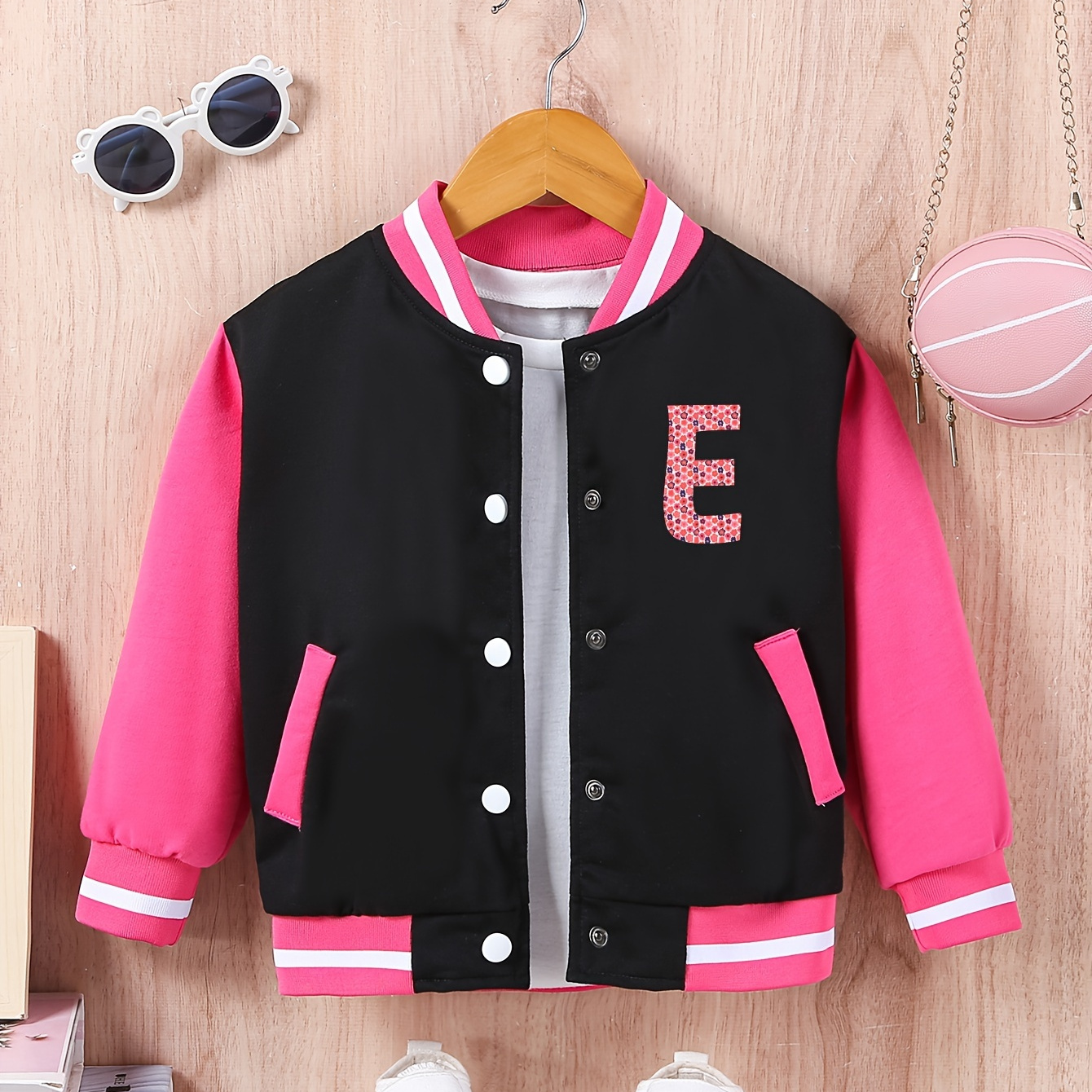 

Baby Girls Kids Fashion E Letter Pattern Outdoor Spring And Autumn Casual Baseball Jacket