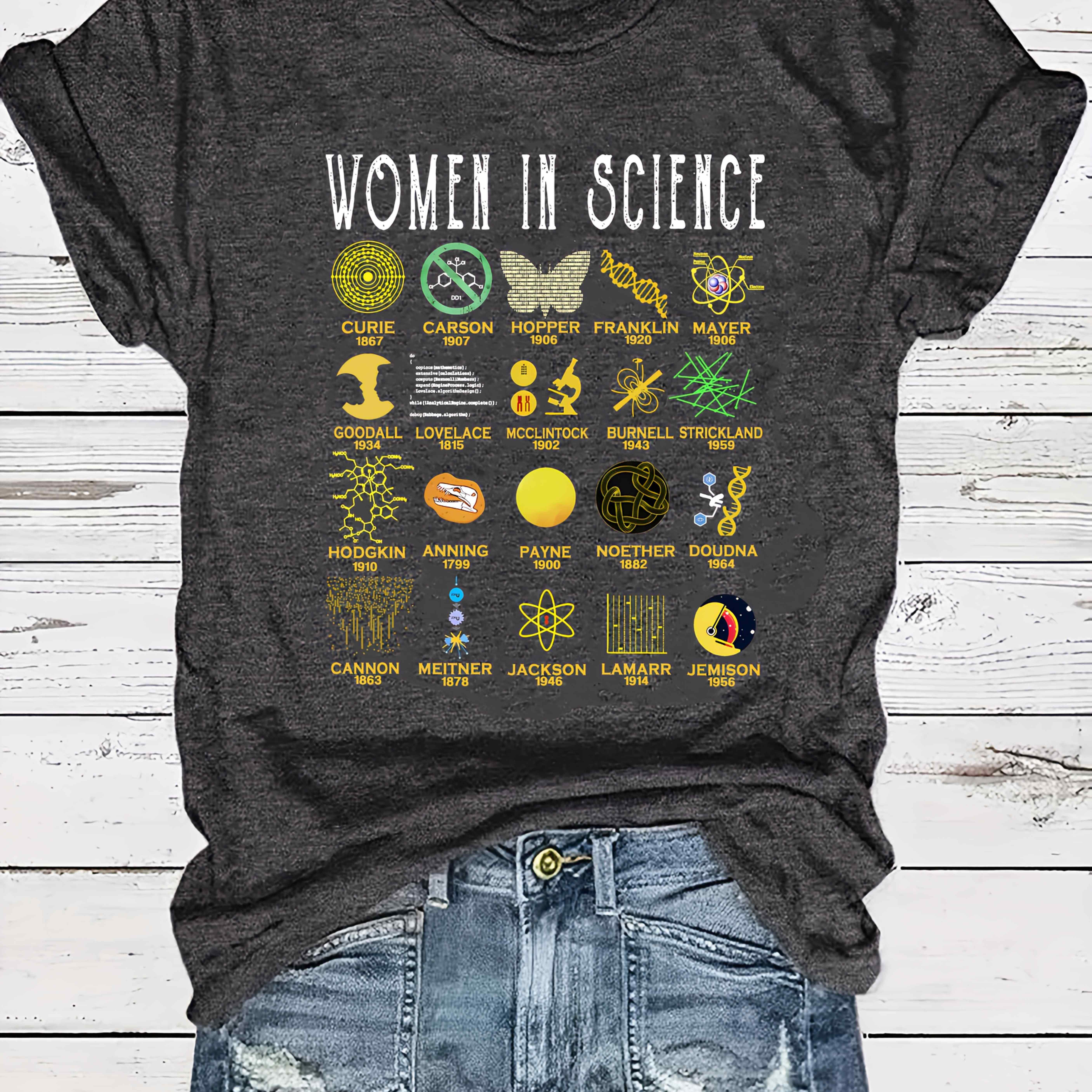 

Curiosity Couture, Women's Casual Fashion T-shirt With Scientist - Crew Neck, Short Sleeve, Polyester , Machine Washable