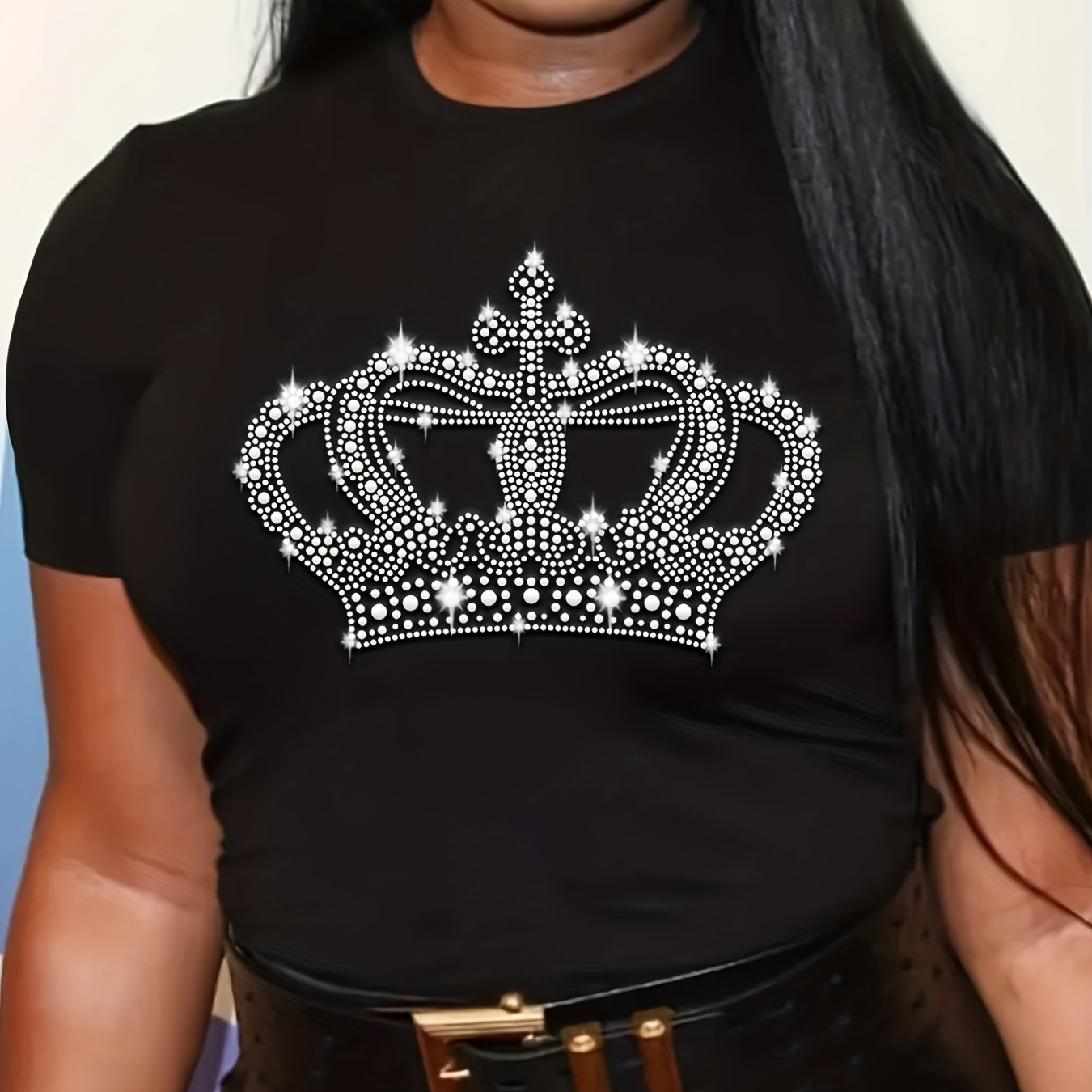 

Crown Graphic Rhinestone T-shirt, Short Sleeve Crew Neck Casual Top For Spring & Summer, Women's Clothing