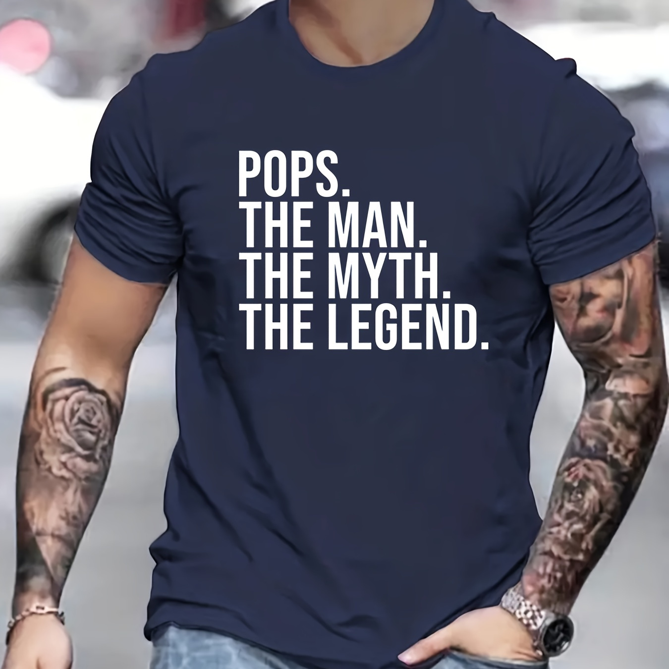 

Trendy "pops" Letter Pattern Print Men's Comfy T-shirt, Graphic Tee Men's Summer Outdoor Clothes, Men's Clothing, Tops For Men