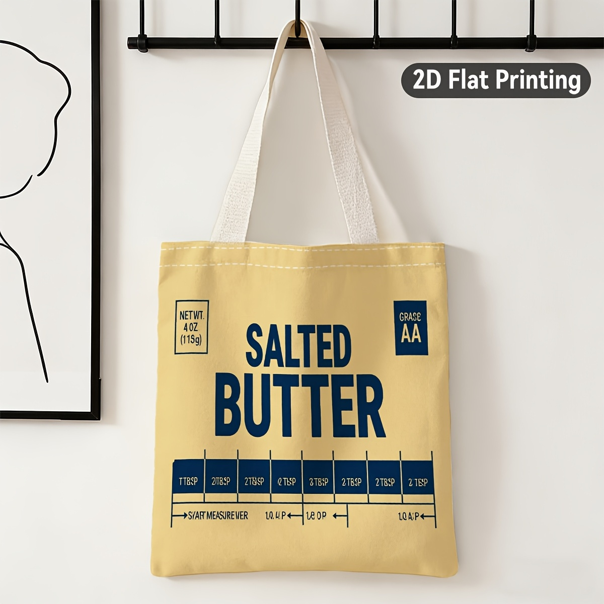 TEMU 2d Flat 1pc Retro Butter Label Durable Tote Bag, Back To School, Duplex Prints Vintage , Ideal For Grocery Shopping, Picnic Carrying, Bakery ,