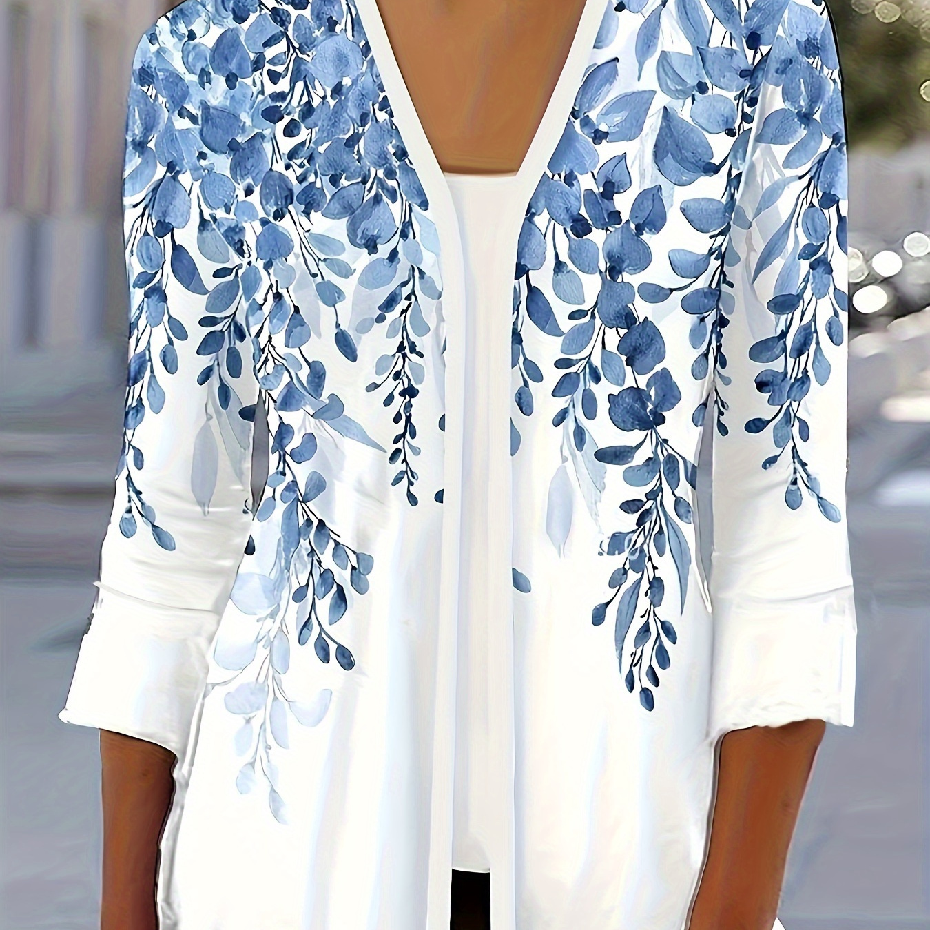 

Plus Size Plants Print 2 In 1 Top, Elegant 3/4 Sleeve Crew Neck Top, Women's Plus Size Clothing