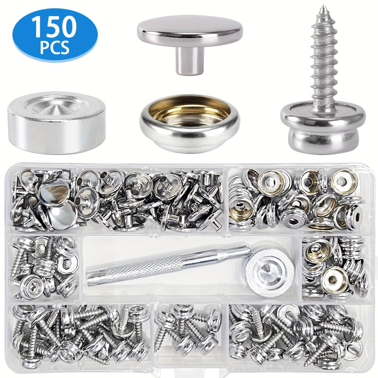 

150pcs/set Marine Canvas Snap Kit With 2pcs Fixing Tools For Boat Cover Furniture Metal Screw Snaps Marine Grade 3/8" Sleeve Rust Resistant Copper Cap And Stainless Steel Screw Snaps