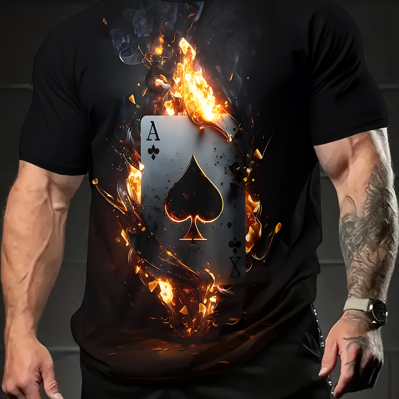 

Men's Poker Print T-shirt, Casual Short Sleeve Crew Neck Tee, Men's Clothing For Outdoor