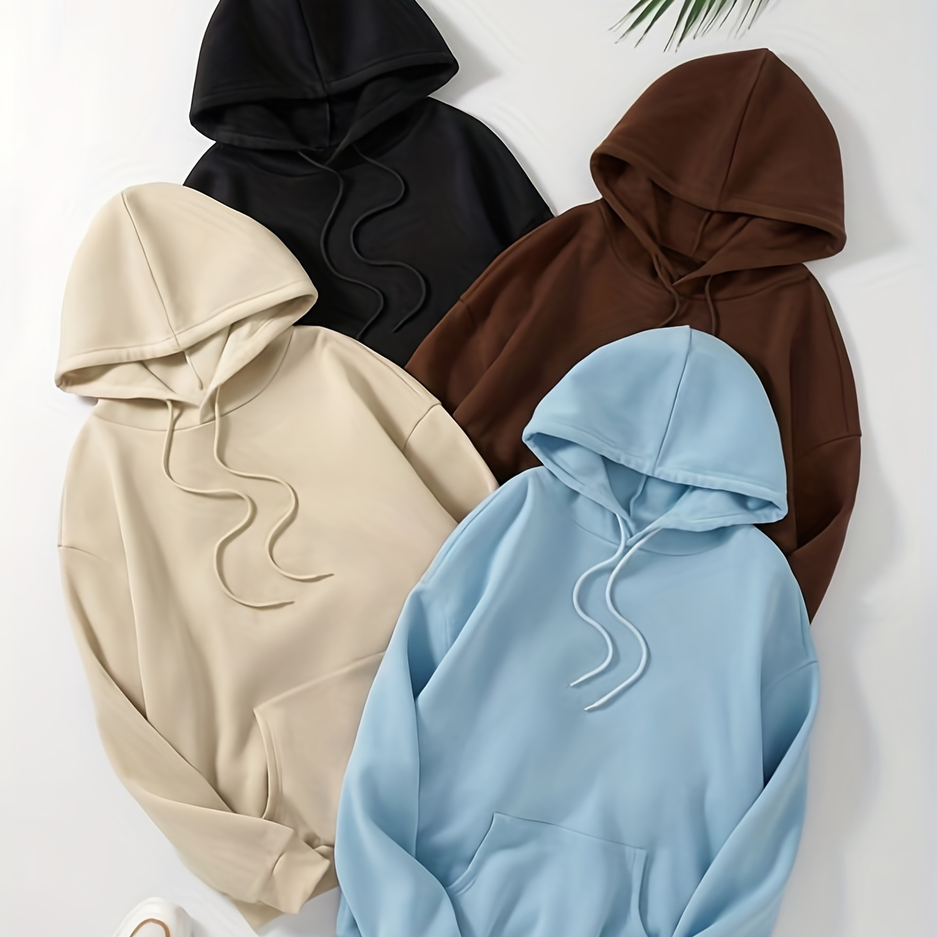 

4 Packs Solid Color Hoodie, Drawstring Casual Hooded Sweatshirt For Fall & Spring, Women's Clothing