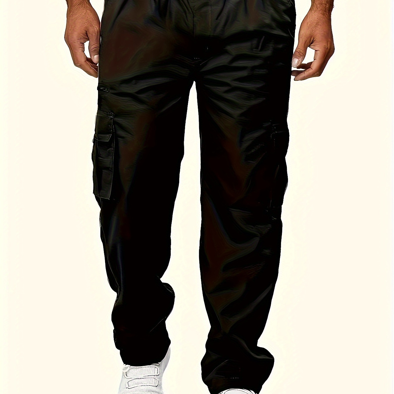 

Men's Lightweight Straight-leg Sweatpants With Pockets - Mid-rise, Loose Fit, Casual Gym And Sports Pants, Polyester, Black