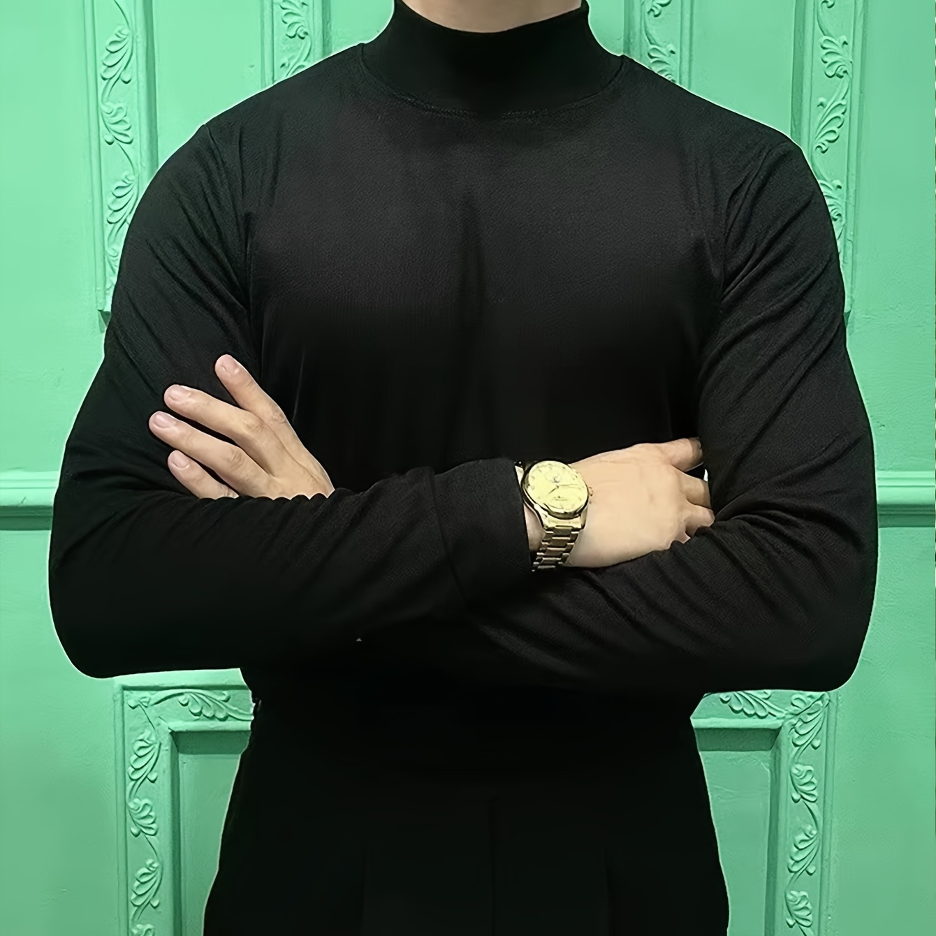 

Turtleneck Long Sleeve Tee - Stretchy Polyester , All