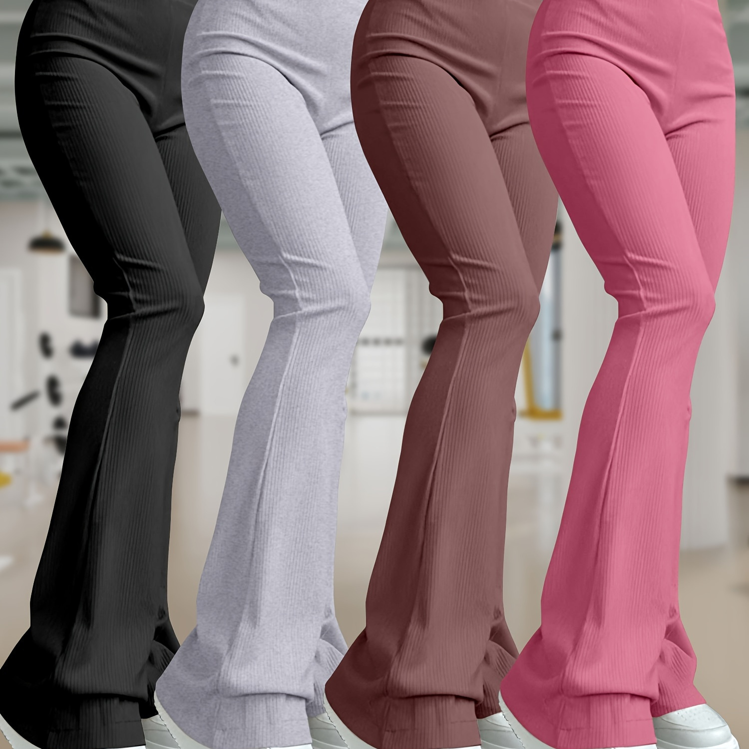 

4-pack de pantalons évasés unis, pantalons décontractés interdits pour le printemps et l'été, vêtements pour femmes