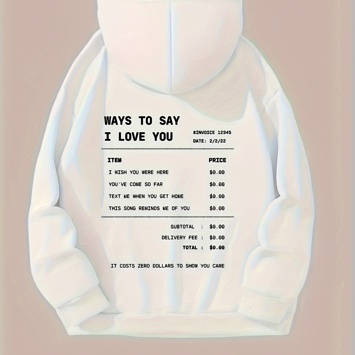 

Casual Polyester Hoodie With Alphabet Letter Print, 100% Knit Polyester Fabric, All-season Hooded Pullover With "ways To Say I Love You" Graphic Design