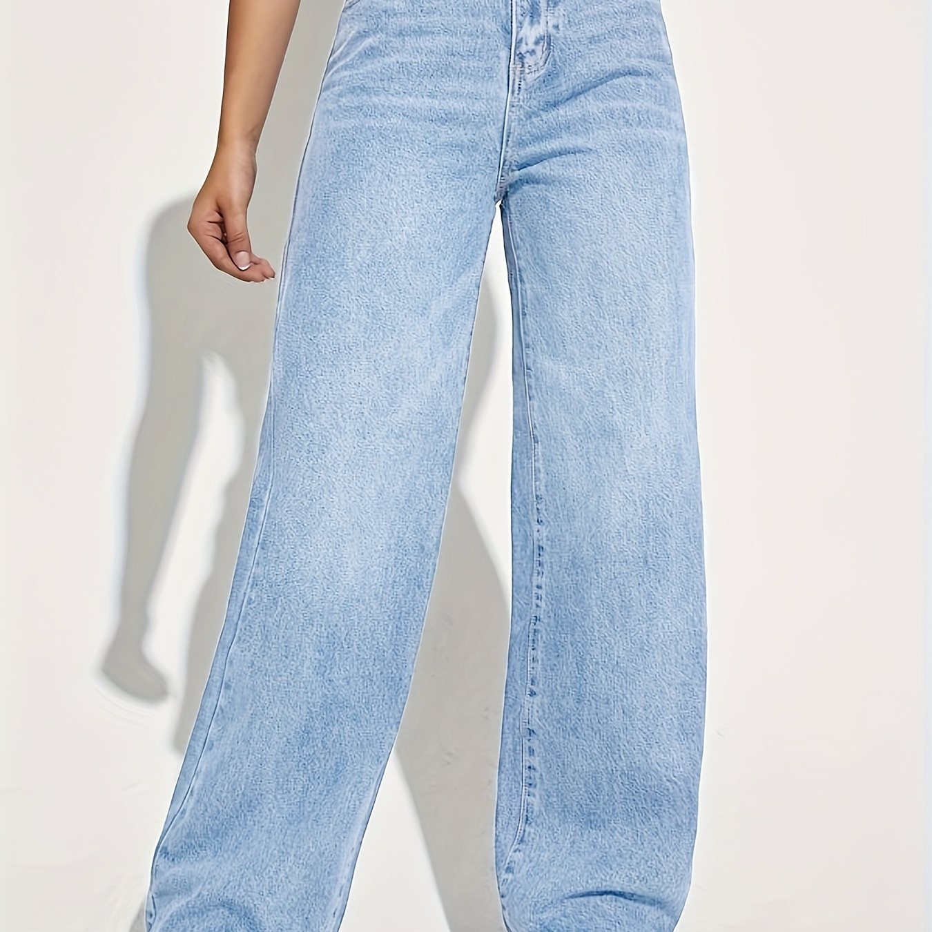 

Women's High-waisted Elegant Denim Jeans, Light Blue Straight-leg Casual Pants, Full-length Fashion Trousers For Everyday Wear For Fall