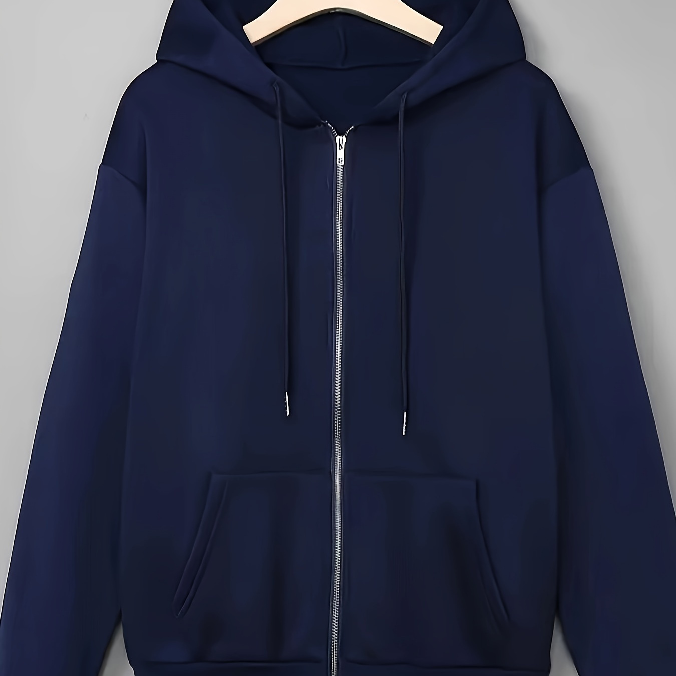 

Women's Cozy Fleece-lined Hoodie - Casual Zip-up Sweatshirt With Kangaroo Pocket, Solid Color, Fall & Winter