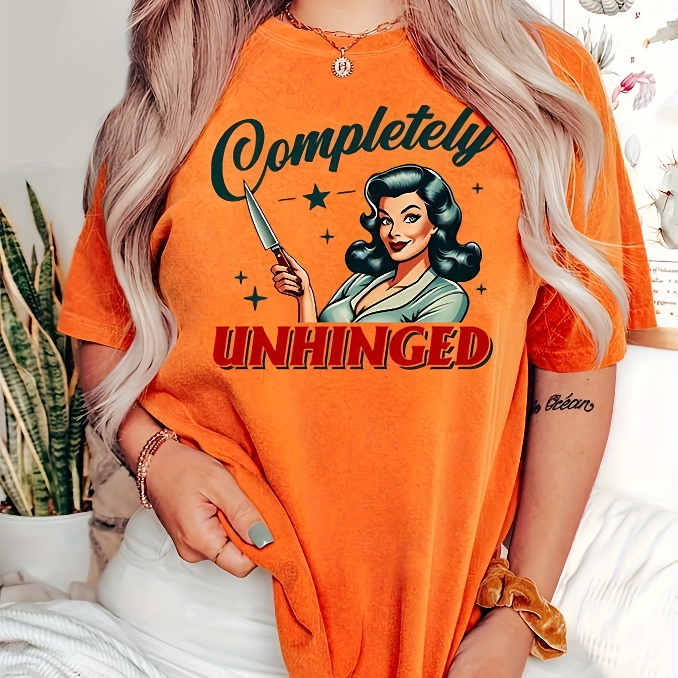 

Casual Plus Size Women's T-shirt With Round Neck And , Polyester Knit Fabric For Spring/summer/autumn