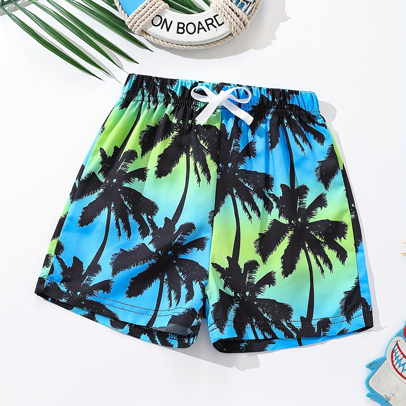 

Hawaiian Tropical Plants Pattern Quick Dry Swim Trunks For Boys, Elastic Waist Beach Shorts, Boys Swimwear For Summer Vacation