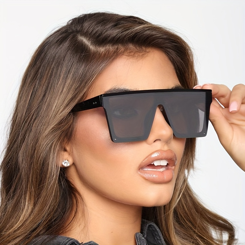 Flat Top Oversized Square Sunglasses Half Rimless Women Classic Sunshade  Mirrored Eyewear Hiking Driving Eyewear - Temu Italy