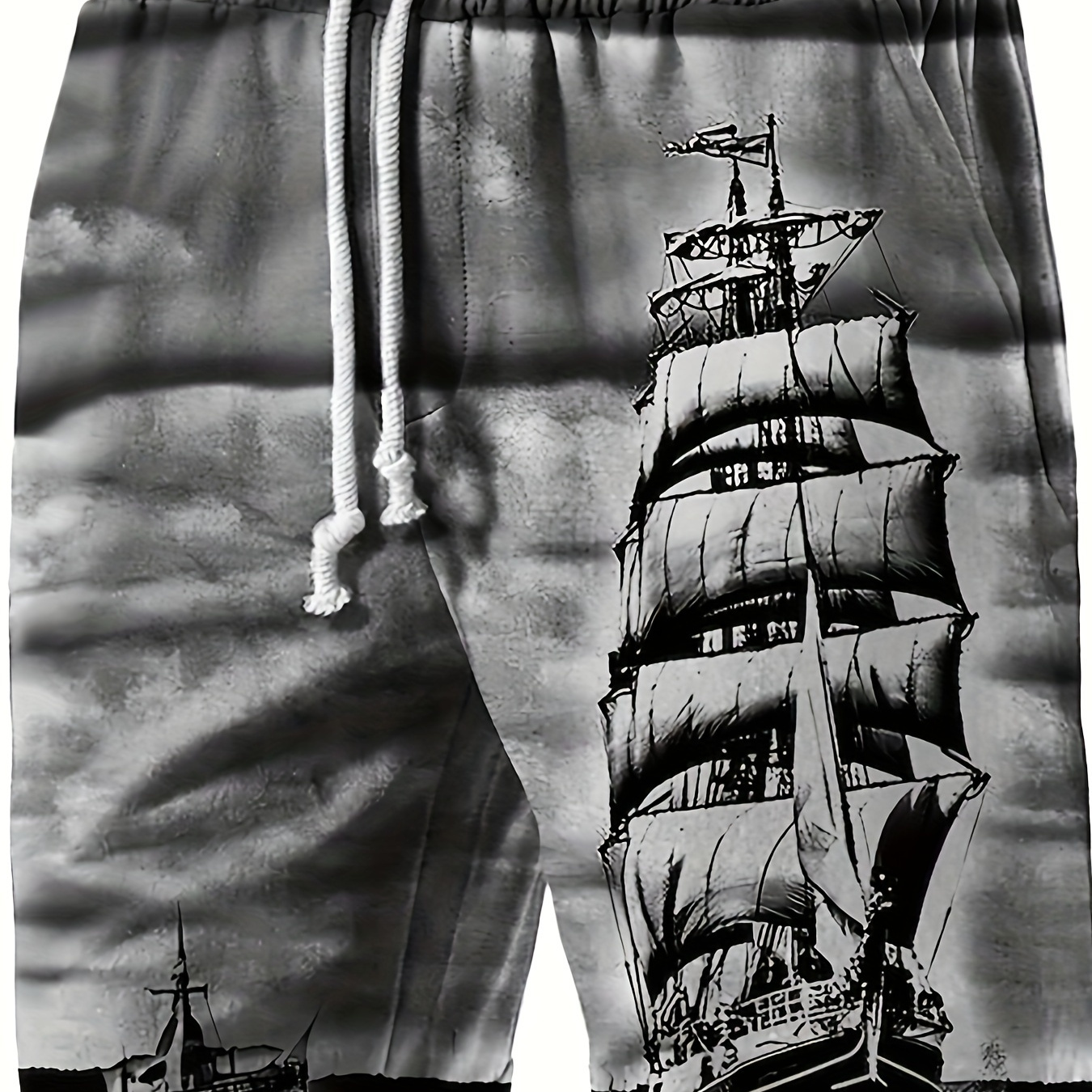 

Men's 3d Retro Boat Pattern Print Beach Shorts Activewear, Lightweight Drawstring Shorts For Summer Holiday Beach Resorts