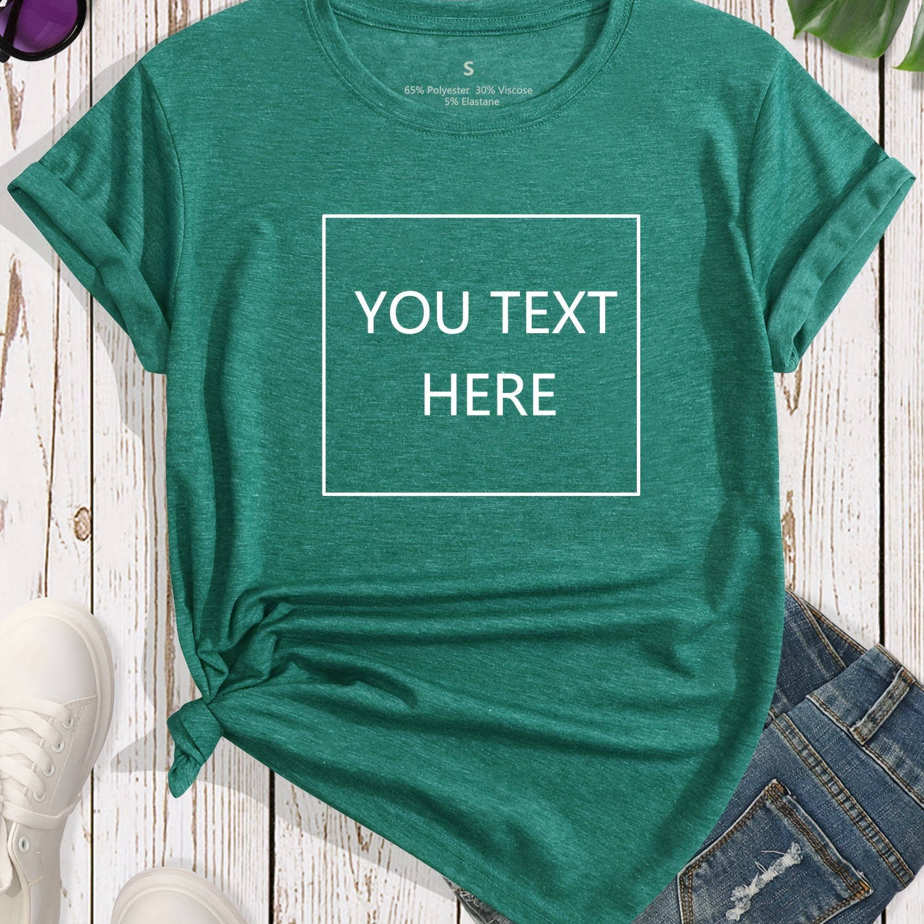 

Customized Letter Print Casual T-shirt, Crew Neck Short Sleeve Top For Spring & Summer, Women's Clothing