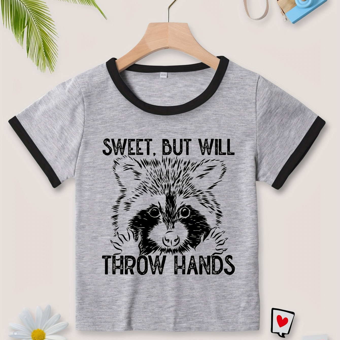 

sweet But Will Throw Hands"cute Cartoon Print T-shirt- Engaging Visuals, Casual Short Sleeve T-shirts For Boys - Cool, Lightweight And Comfy Summer Clothes!