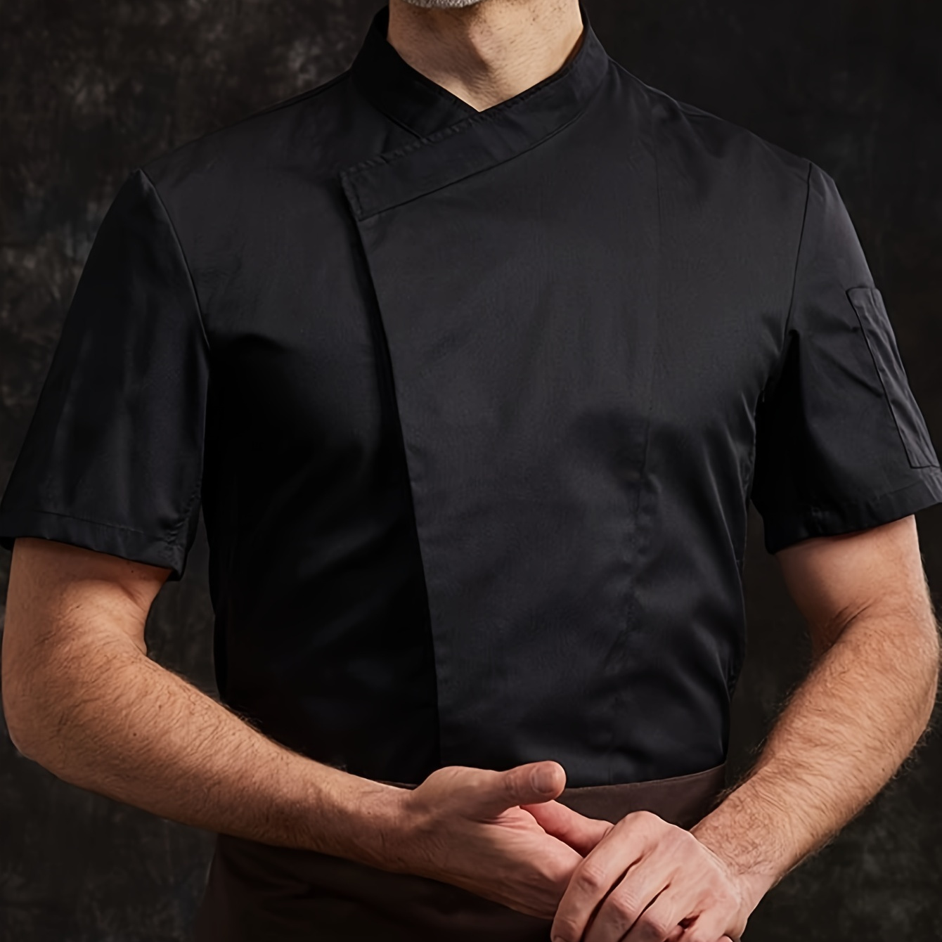 

Men' Short Sleeve Chef Coat With Stand Collar And Button Closure , Professional And Breathable Uniform Shirt For Cook Wear