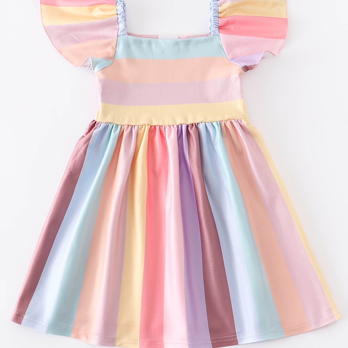 Girls Casual Rainbow Fly Sleeve Dress Clothes | Shop The Latest Trends ...
