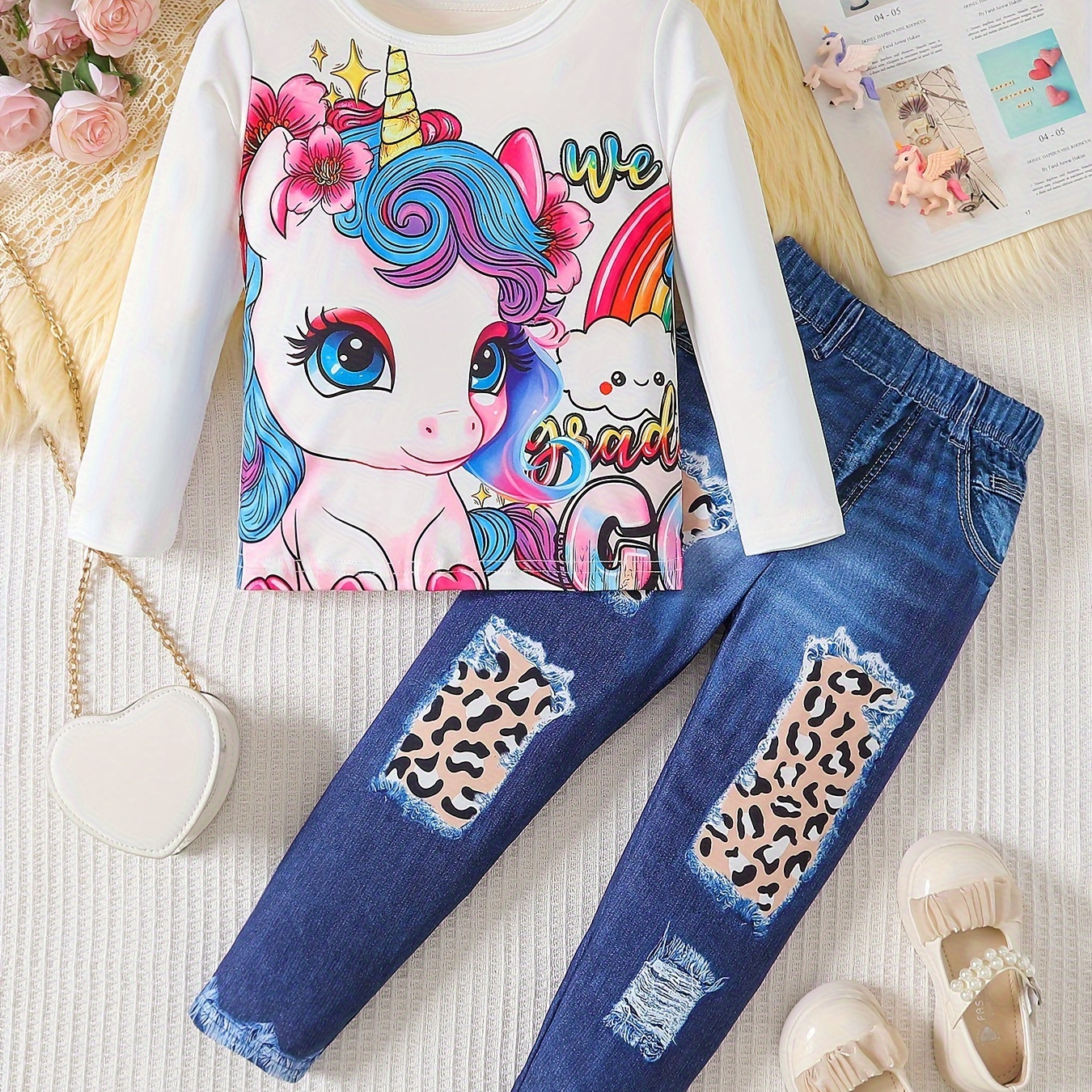 

Lovely Girls Unicorn Print 2pc Set, Pullover + Silky Legging Set Spring Fall Gift