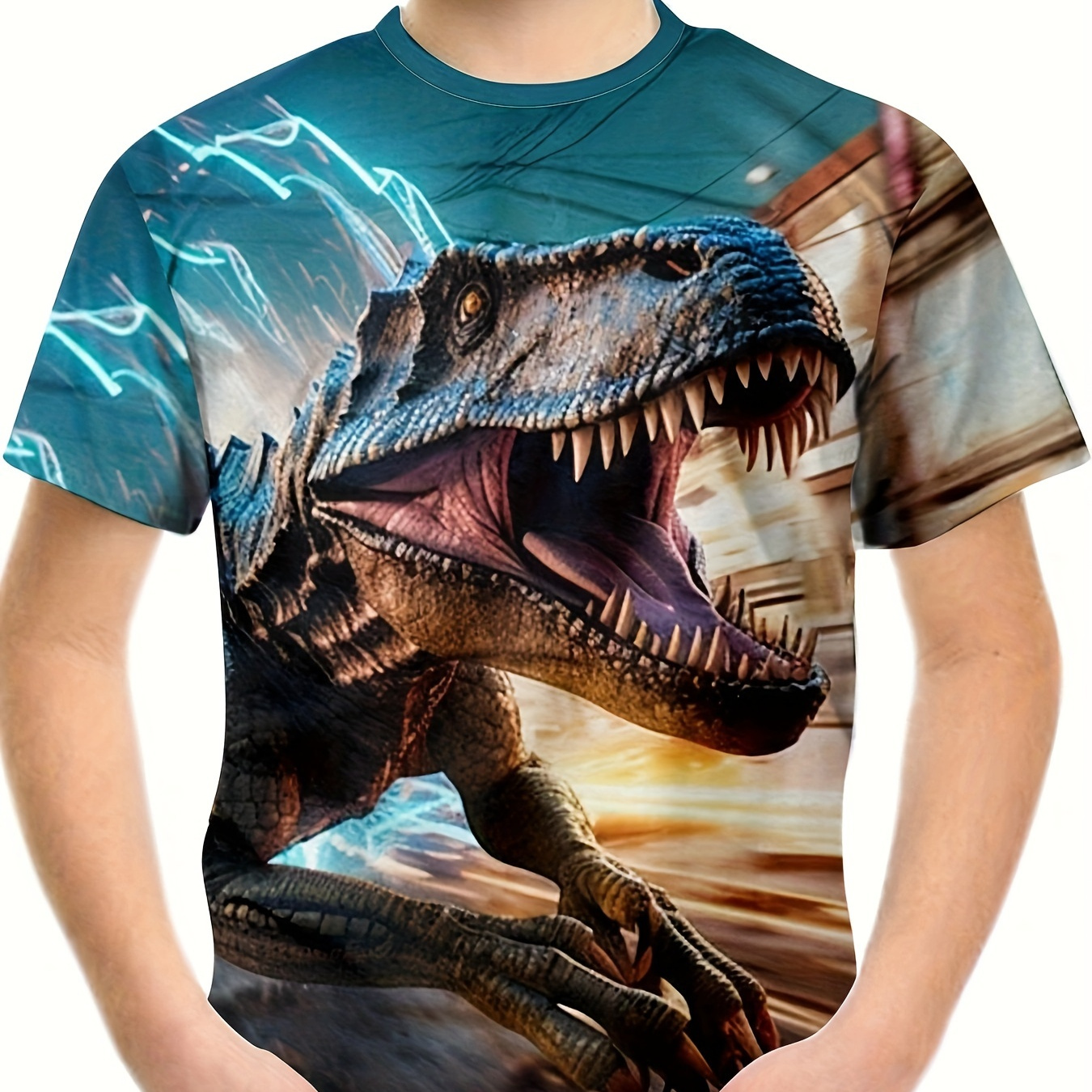 

Dinosaur 3d Print Boys New Year Meaningful T-shirt, Cool, Versatile & Smart Short Sleeve Tee For Toddler Kids, Gift Idea