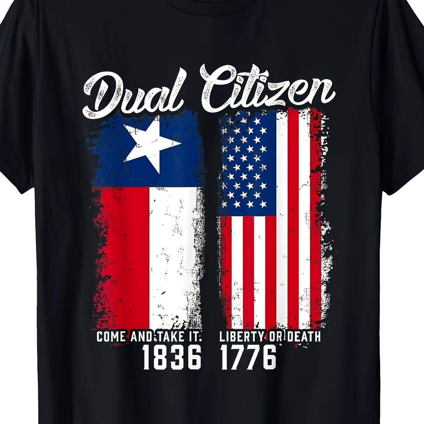 

True Dual Citizen Love Texas And America T-shirts Men's 100% Cotton Short Sleeve Print Crew Neck Graphic Print T-shirt