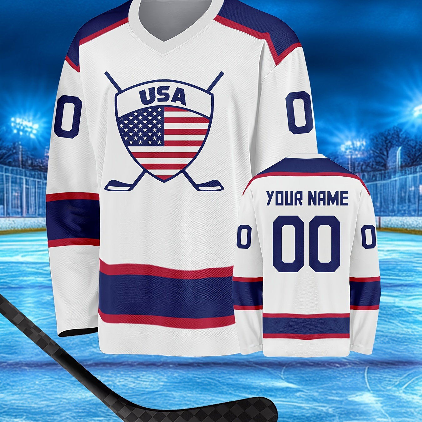 

Custom Men' Hockey Jersey, Vintage Pattern Breathable V-neck Long Sleeve Sports Shirt, Personalized Name And Number, Ideal For Training, Games, Gifts For Fans, Hockey Necklace, Ice Hockey, S-3xl,